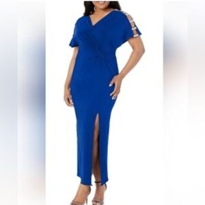 Alex Evenings Rhinestone Cut Out Straps Dress Dark Royal Blue